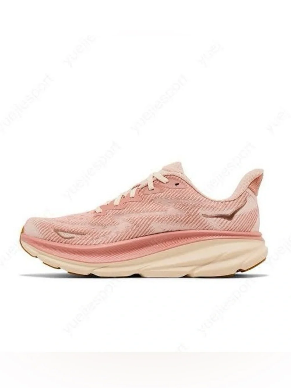 HOKA Clifton 9 Running Shoes Womens 7.5 Sandstone Cream Pink Peach